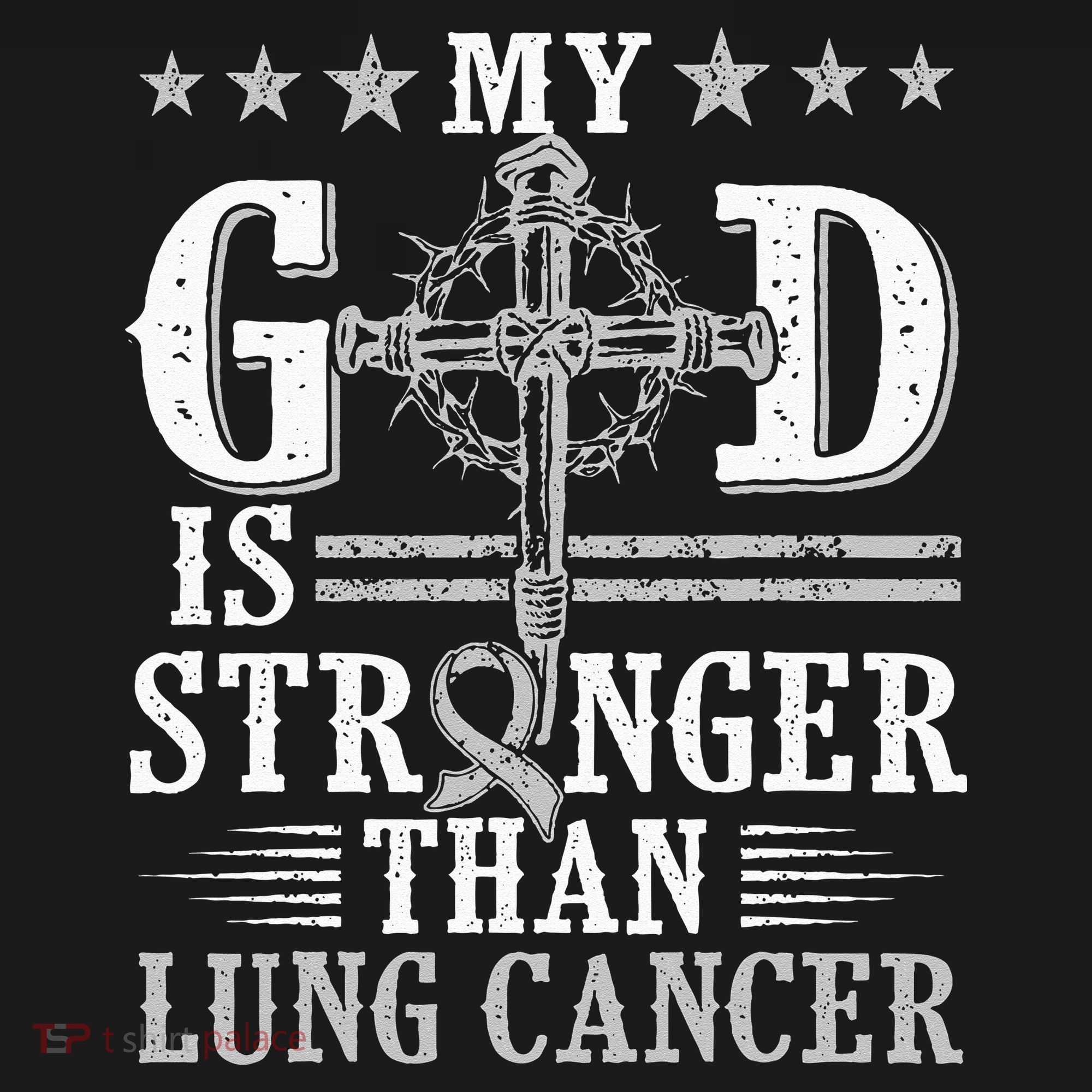 My God Is Stronger Than Lung Cancer Cross & Ribbon Long Sleeve Shirt