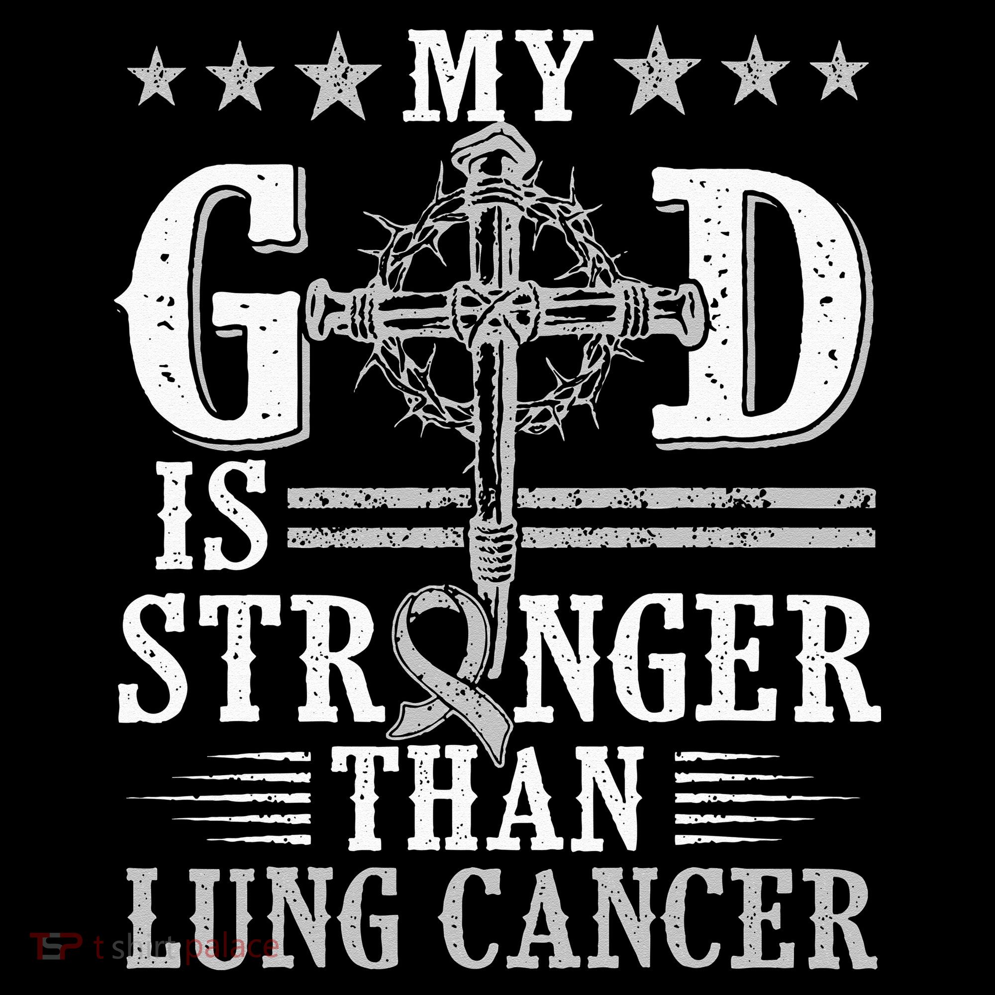My God Is Stronger Than Lung Cancer Cross & Ribbon Sweatshirt
