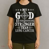 My God Is Stronger Than Lung Cancer Cross & Ribbon T-Shirt thumb 4