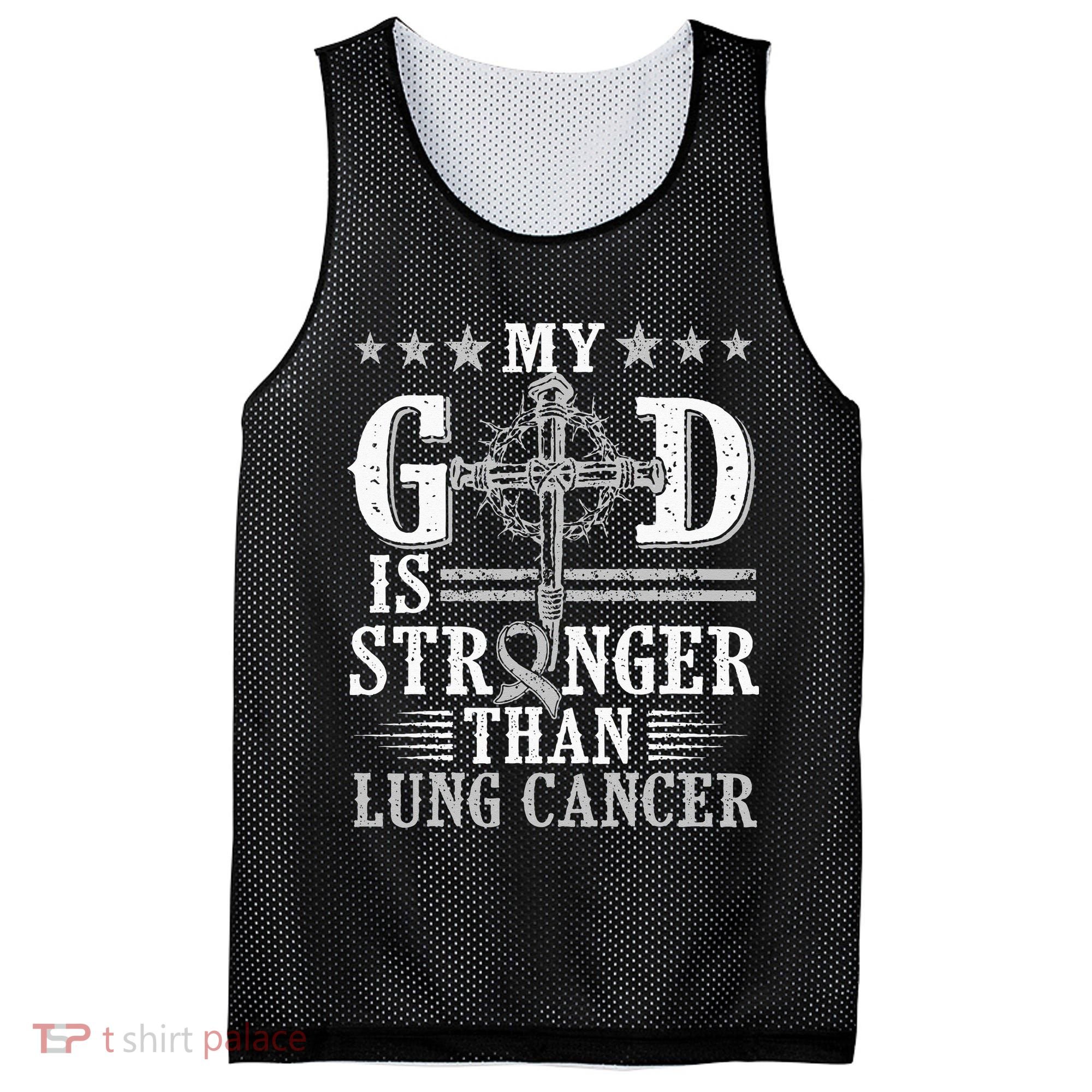 My God Is Stronger Than Lung Cancer Cross & Ribbon Mesh Reversible Basketball Jersey Tank