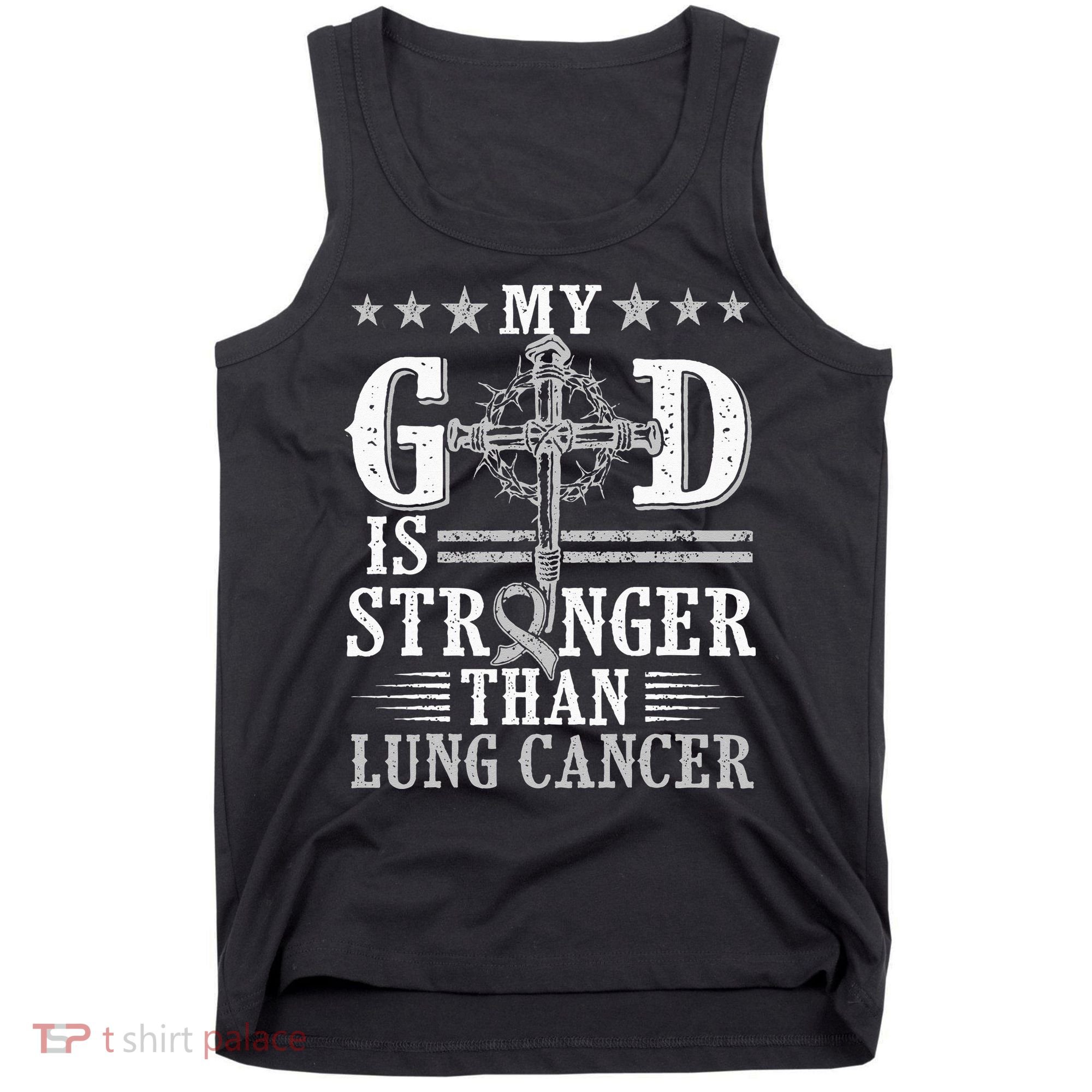 My God Is Stronger Than Lung Cancer Cross & Ribbon Tank Top