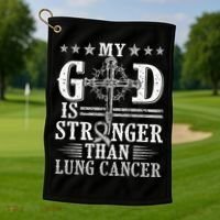 My God Is Stronger Than Lung Cancer Cross & Ribbon Golf Towel thumb 1