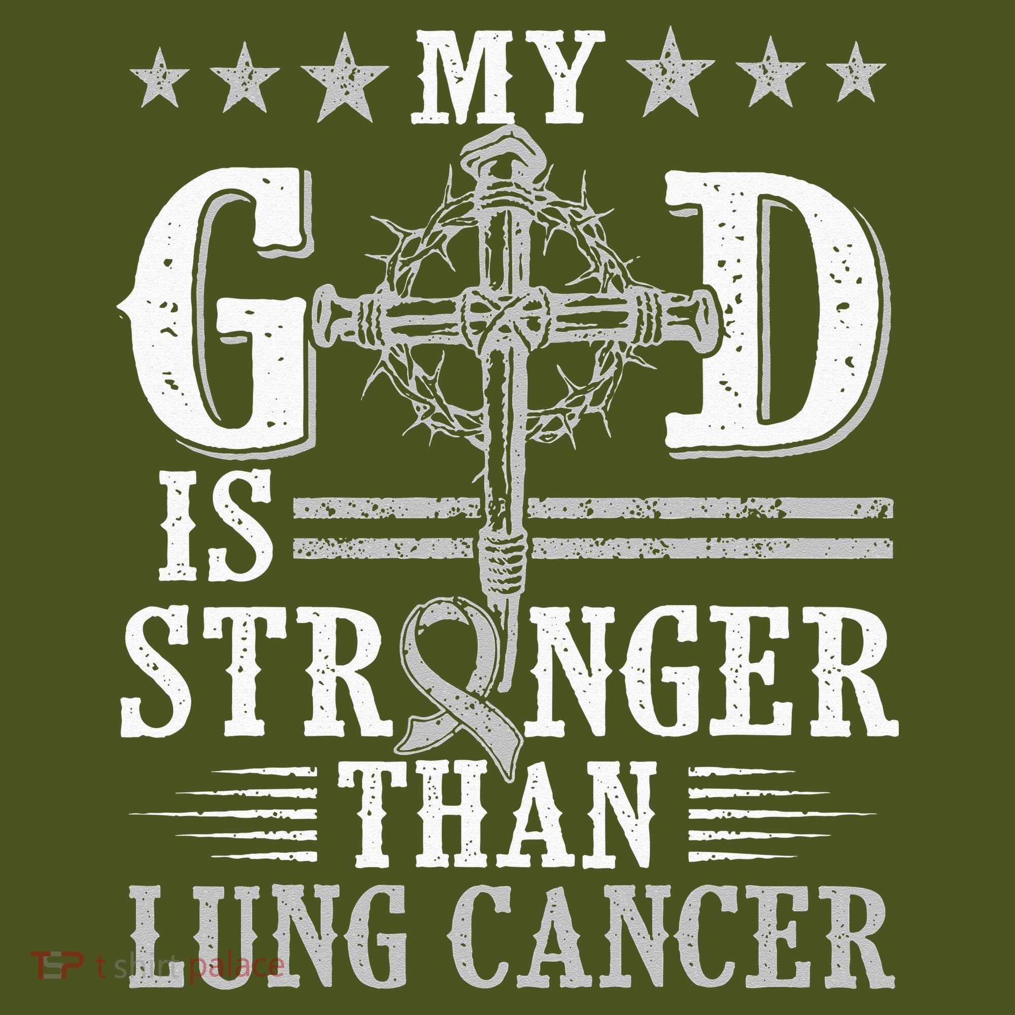 My God Is Stronger Than Lung Cancer Cross & Ribbon The Baniff Cuffed Pom Beanie