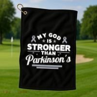 My God Is Stronger Than ParkinsonS Disease Faith Ribbon Golf Towel thumb 1