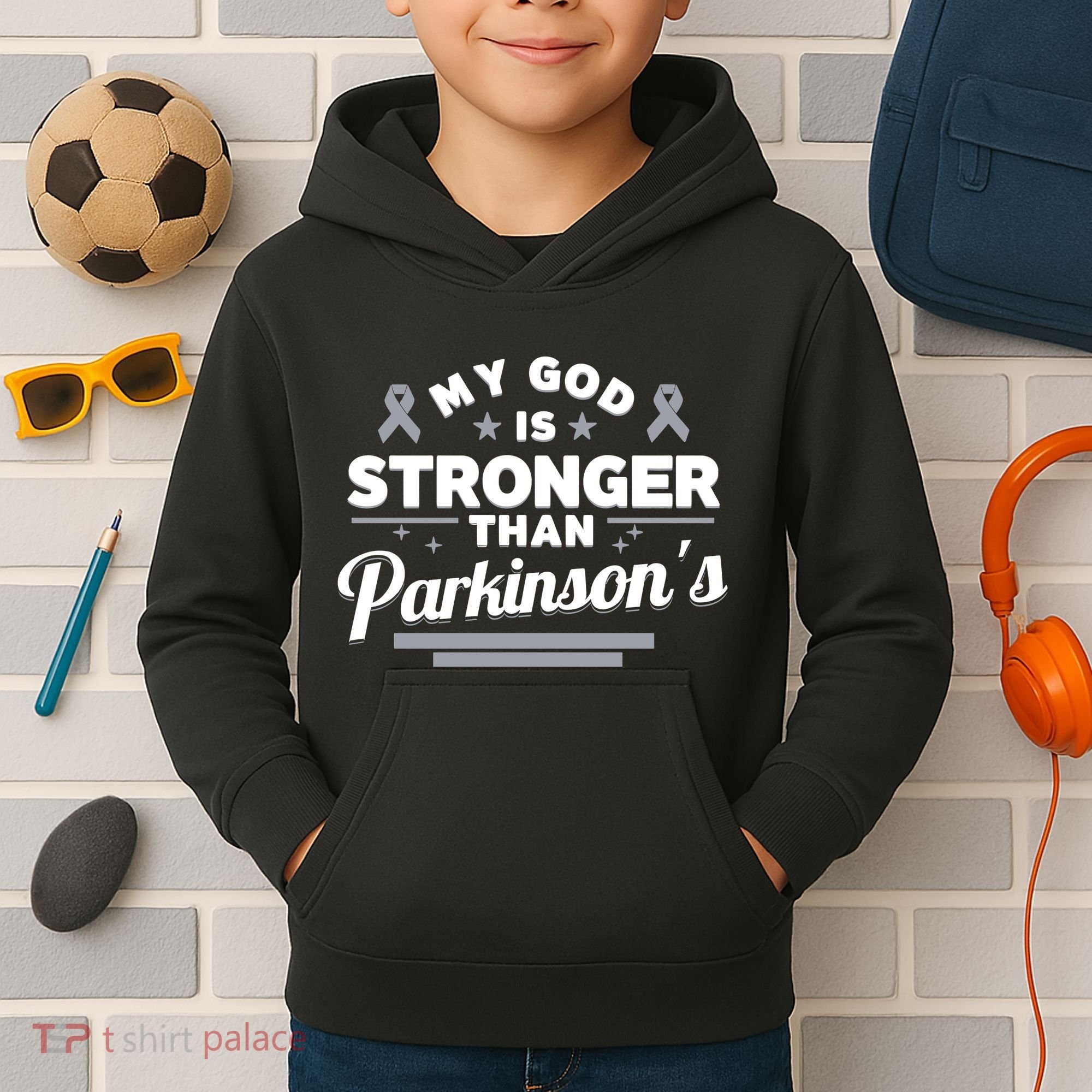 My God Is Stronger Than ParkinsonS Disease Faith Ribbon Kids Hoodie