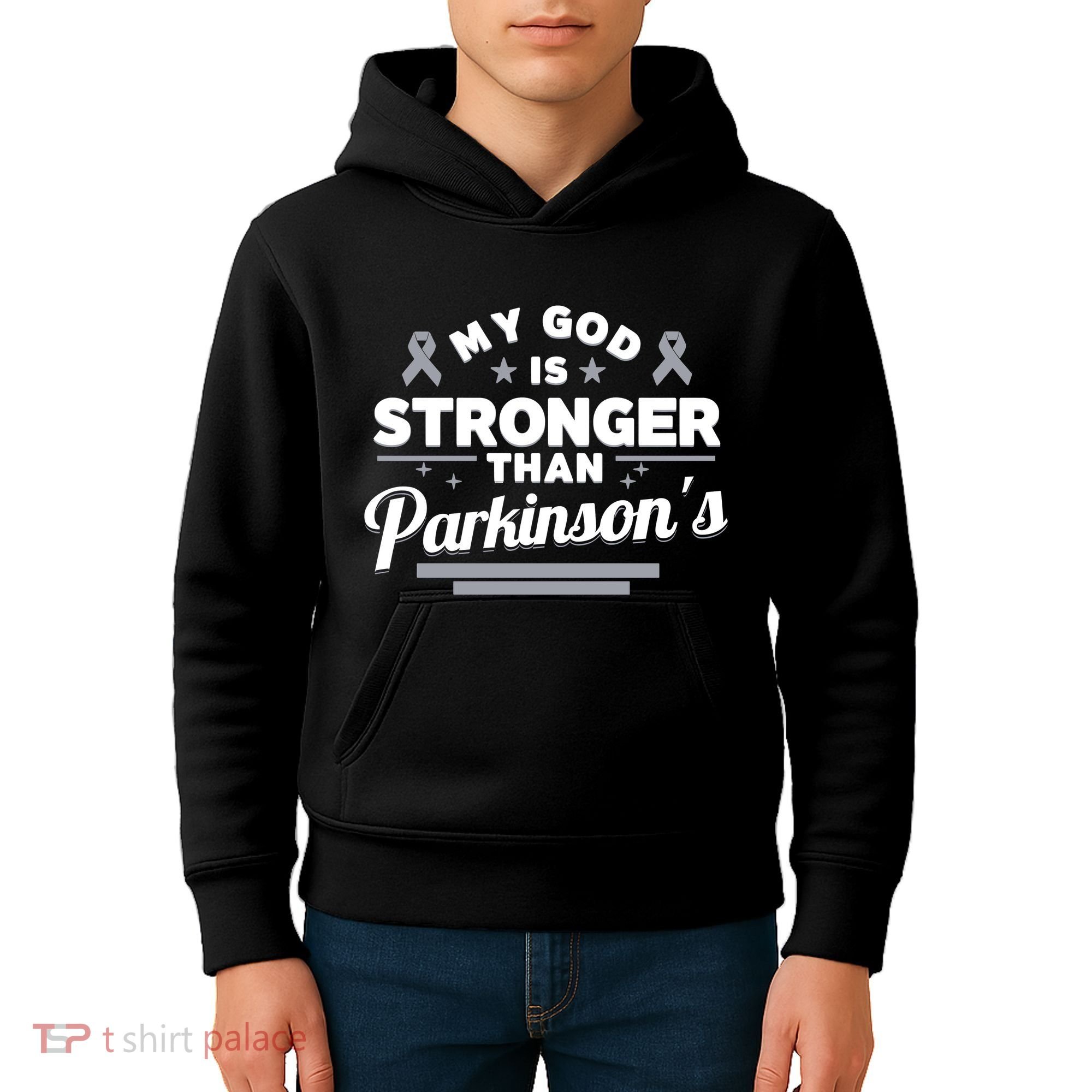 My God Is Stronger Than ParkinsonS Disease Faith Ribbon Kids Hoodie