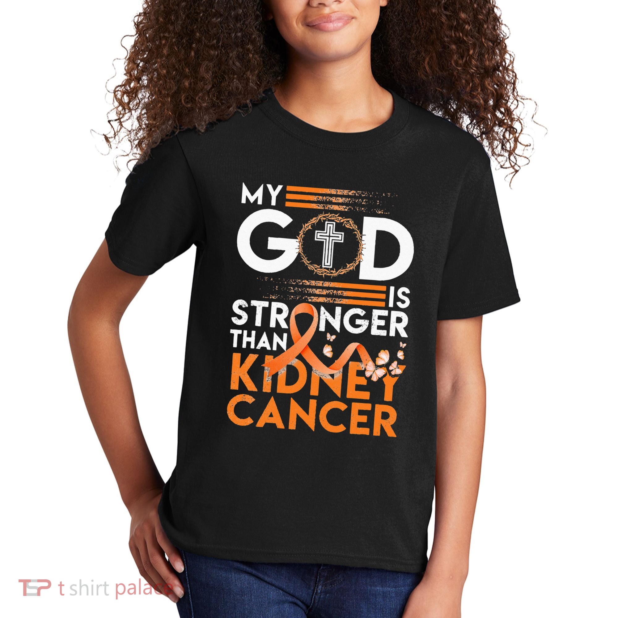 My God Is Stronger Than Kidney Cancer Awareness Kids T-Shirt