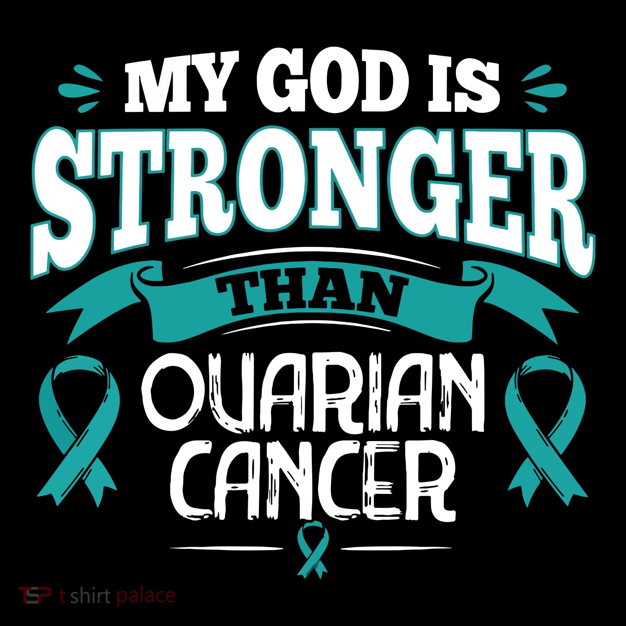 My God Is Stronger Than Ouarian Cancer Stripe Pom Pom Beanie
