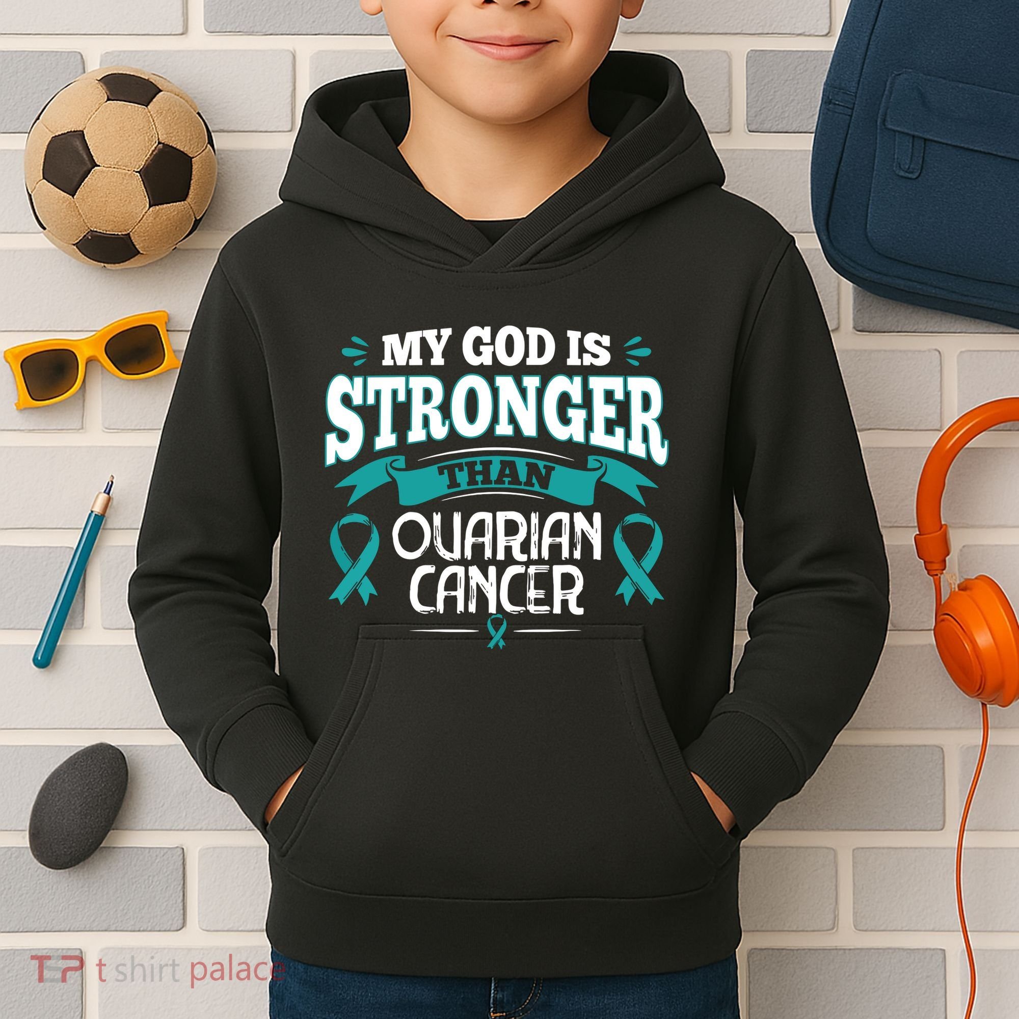 My God Is Stronger Than Ouarian Cancer Kids Hoodie
