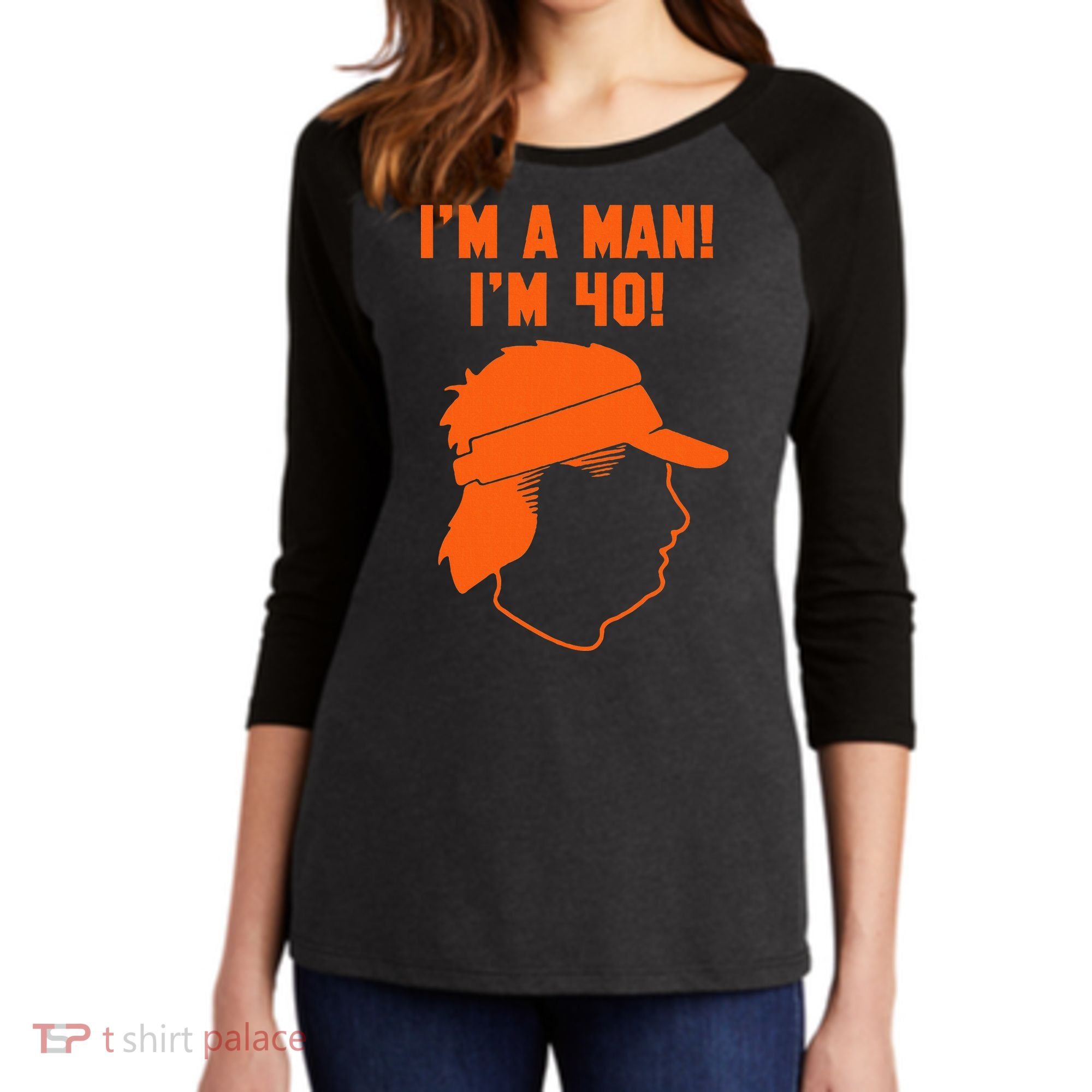 Mike Gundy IM A Man! IM 40! Women's Tri-Blend 3/4-Sleeve Raglan Shirt