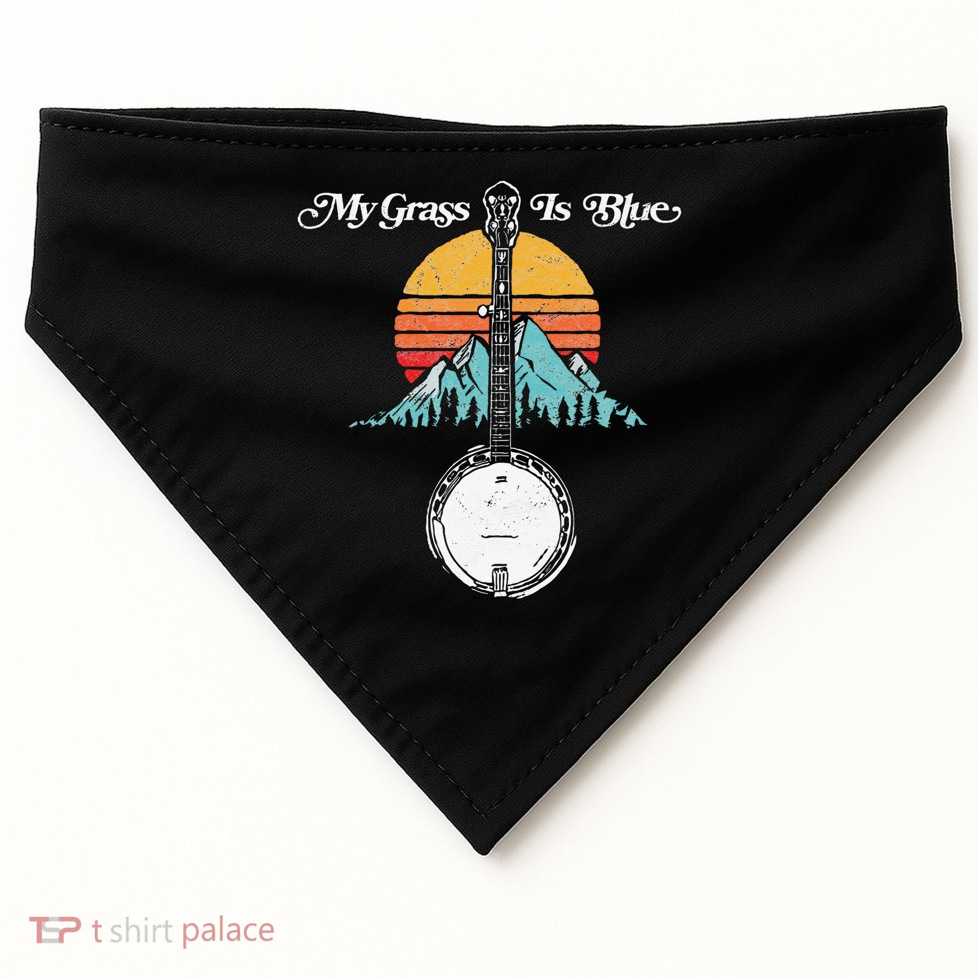 My Grass Is Blue Retro Rocky Mountain Banjo Bluegrass USA-Made Doggie Bandana