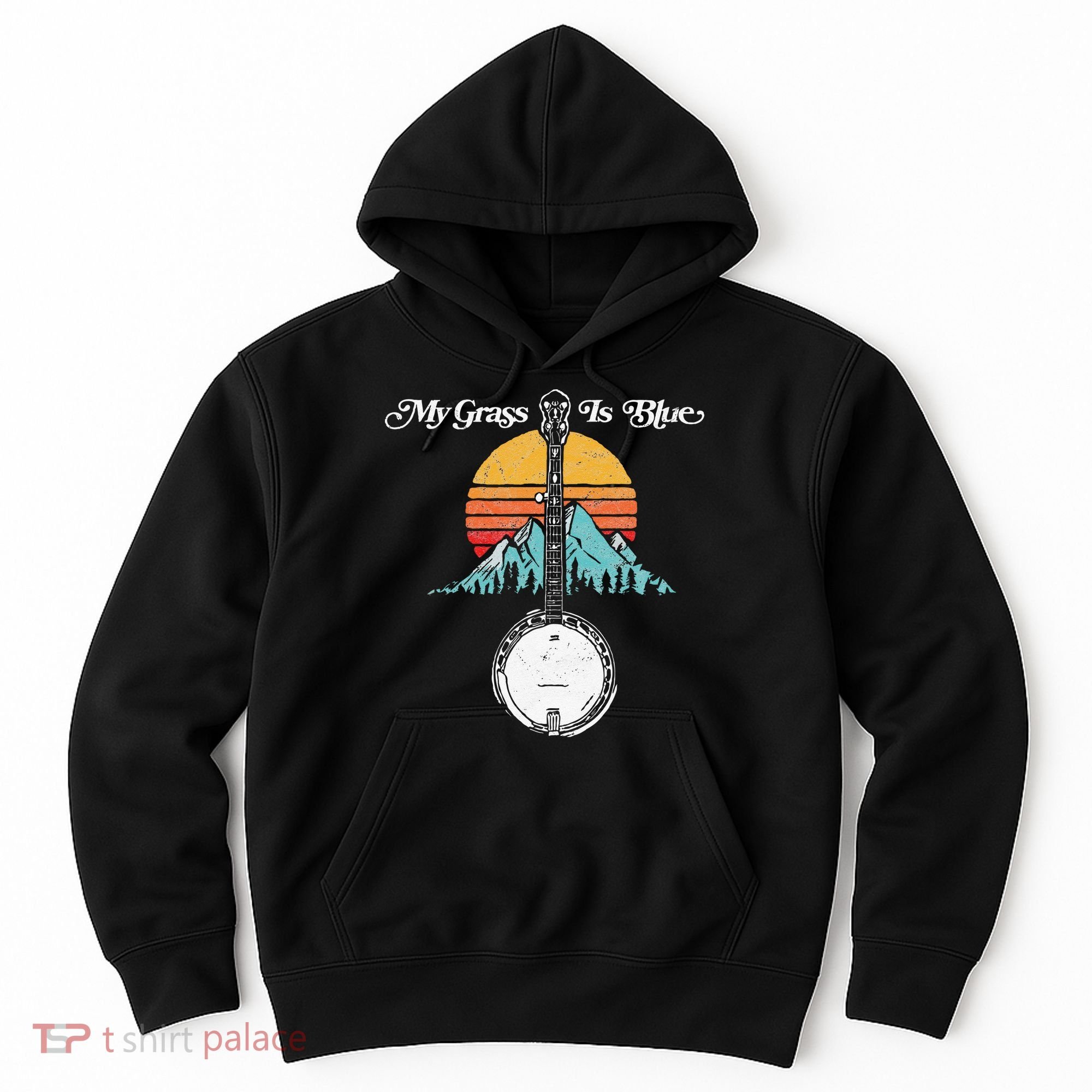 My Grass Is Blue Retro Rocky Mountain Banjo Bluegrass Hoodie