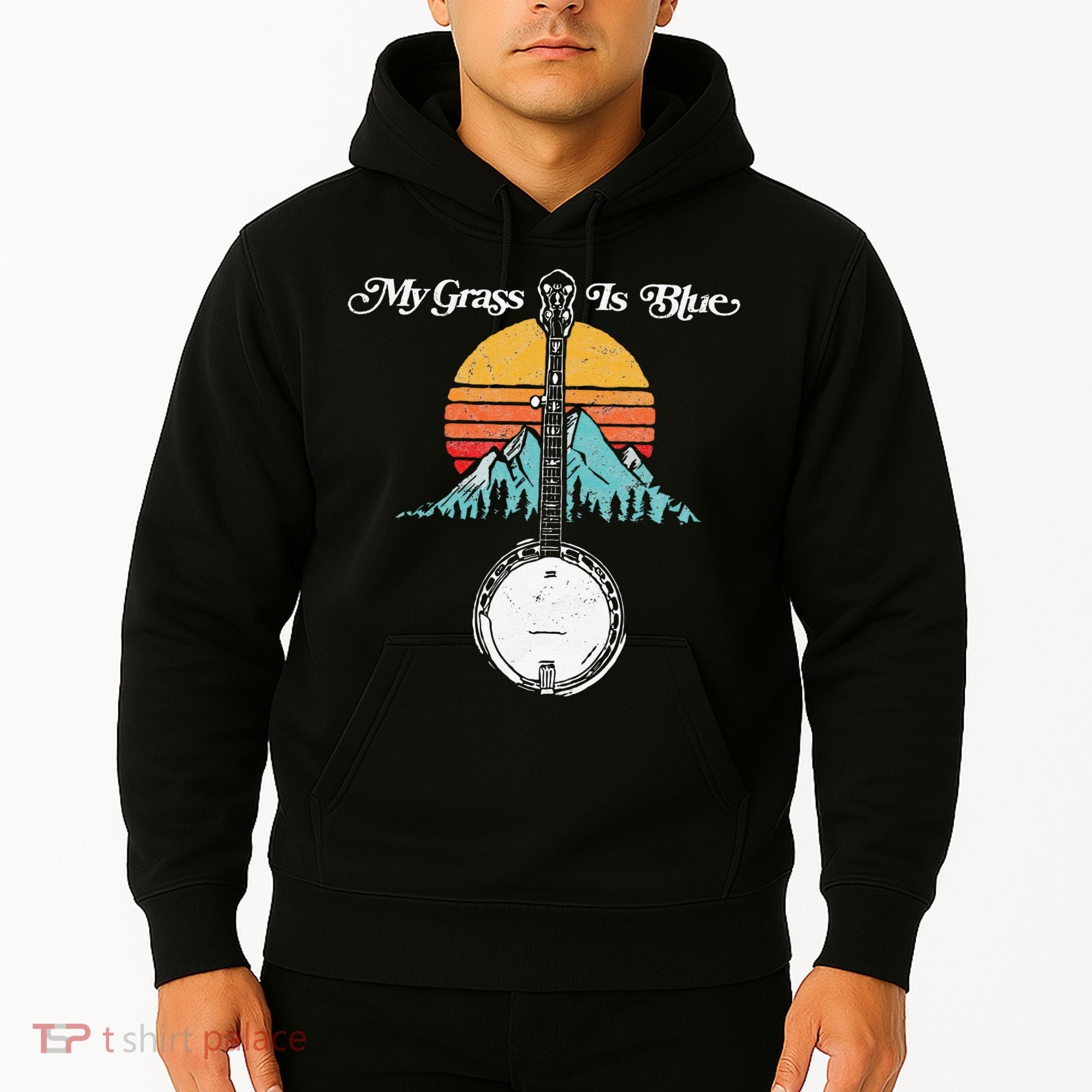 My Grass Is Blue Retro Rocky Mountain Banjo Bluegrass Hoodie