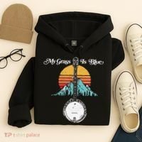My Grass Is Blue Retro Rocky Mountain Banjo Bluegrass Hoodie thumb 4
