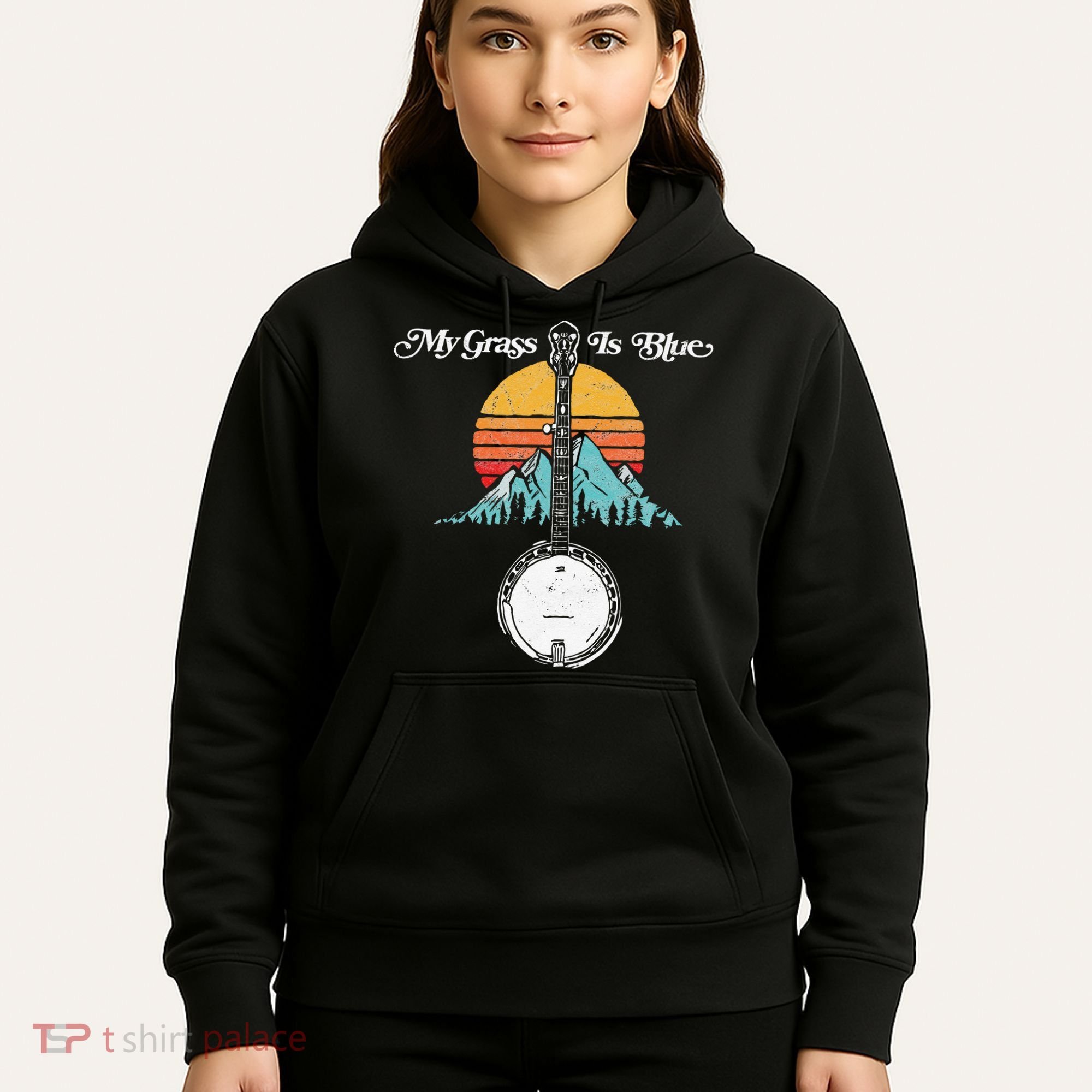 My Grass Is Blue Retro Rocky Mountain Banjo Bluegrass Hoodie