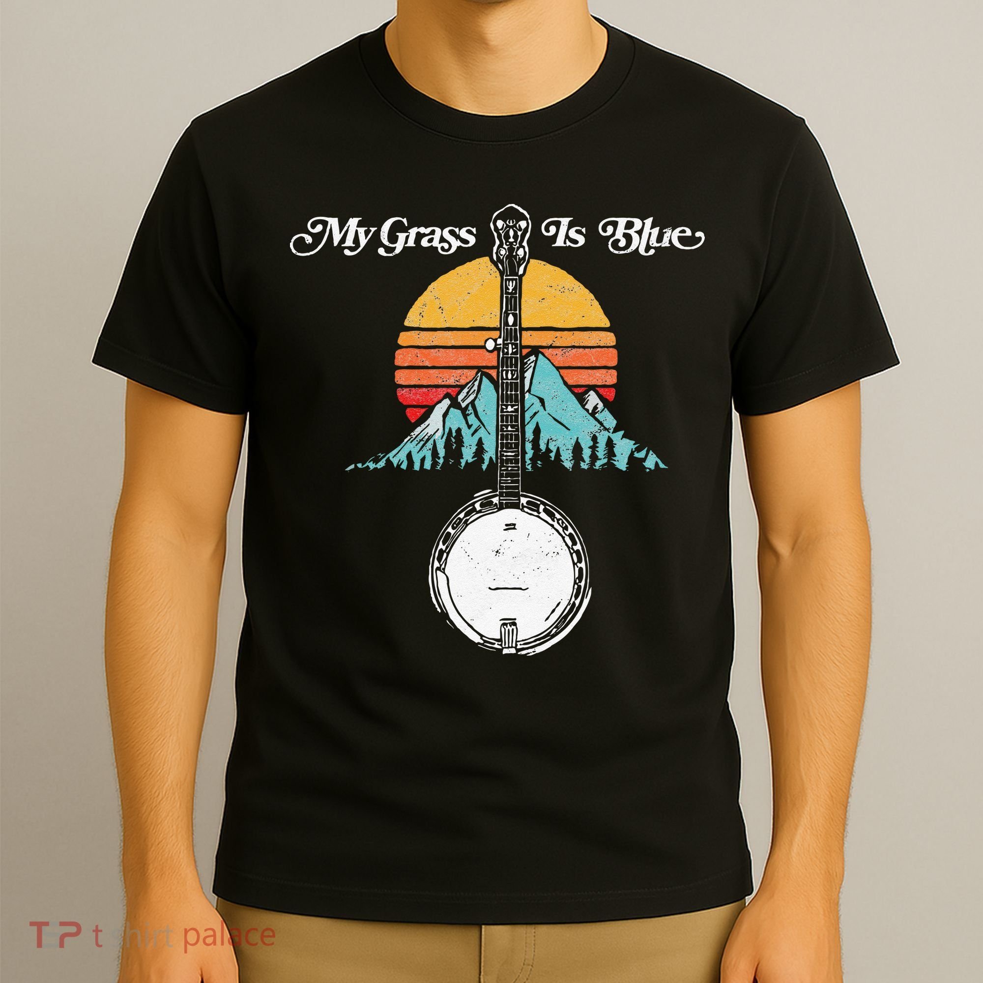 My Grass Is Blue Retro Rocky Mountain Banjo Bluegrass T-Shirt