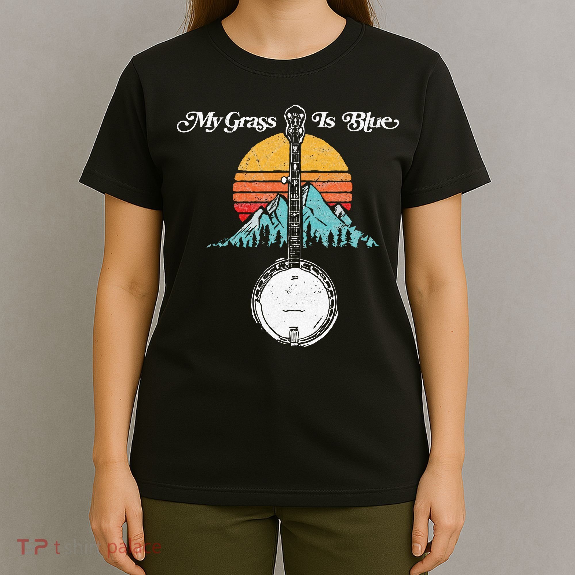 My Grass Is Blue Retro Rocky Mountain Banjo Bluegrass T-Shirt