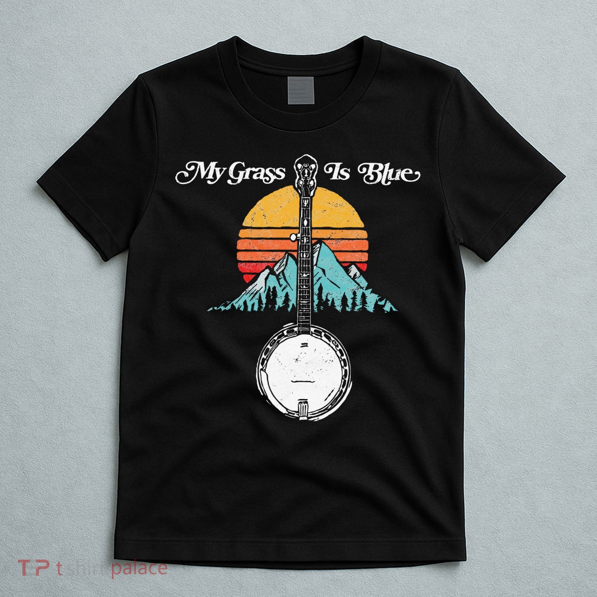 My Grass Is Blue Retro Rocky Mountain Banjo Bluegrass T-Shirt