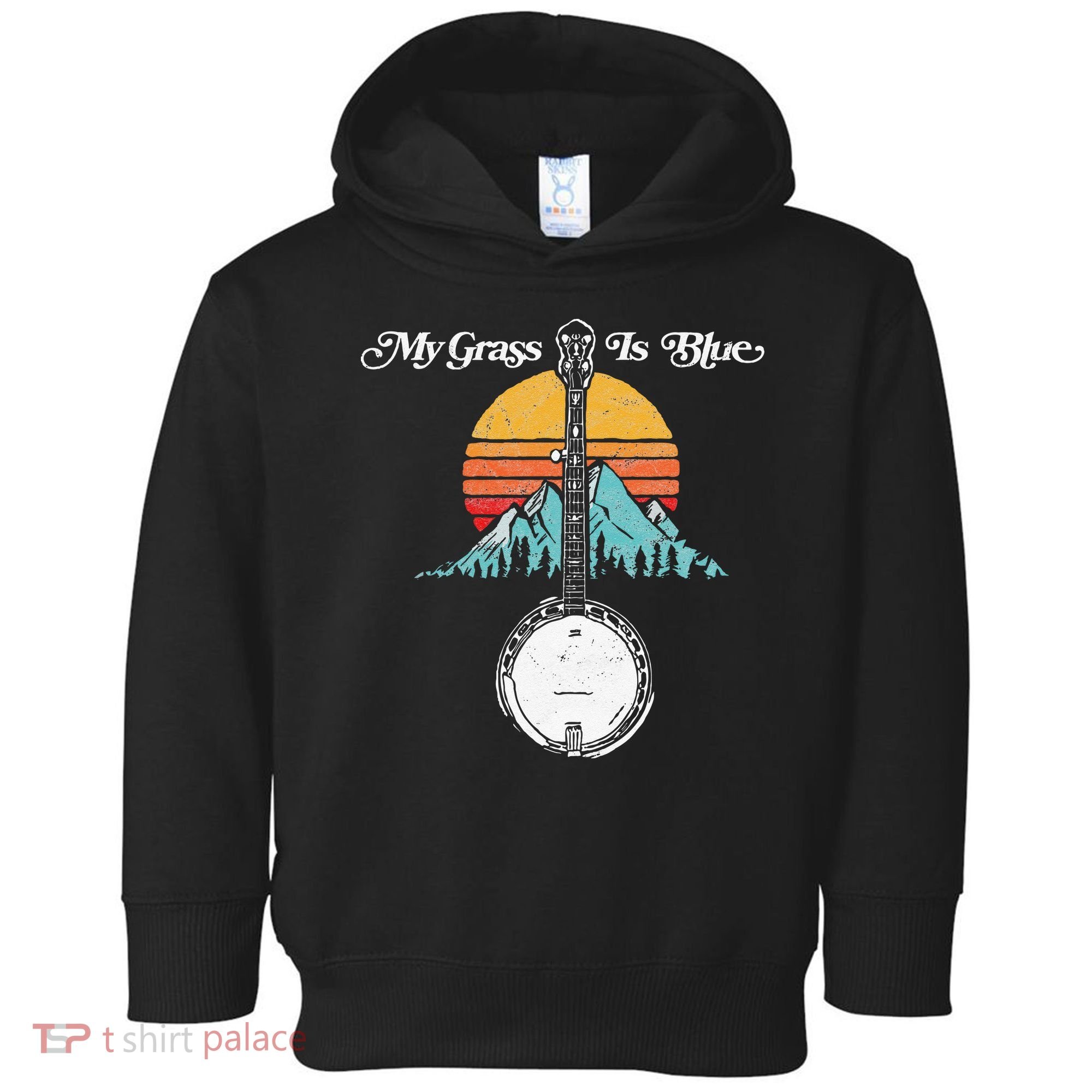 My Grass Is Blue Retro Rocky Mountain Banjo Bluegrass Toddler Hoodie
