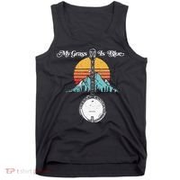 My Grass Is Blue Retro Rocky Mountain Banjo Bluegrass Tank Top thumb 0