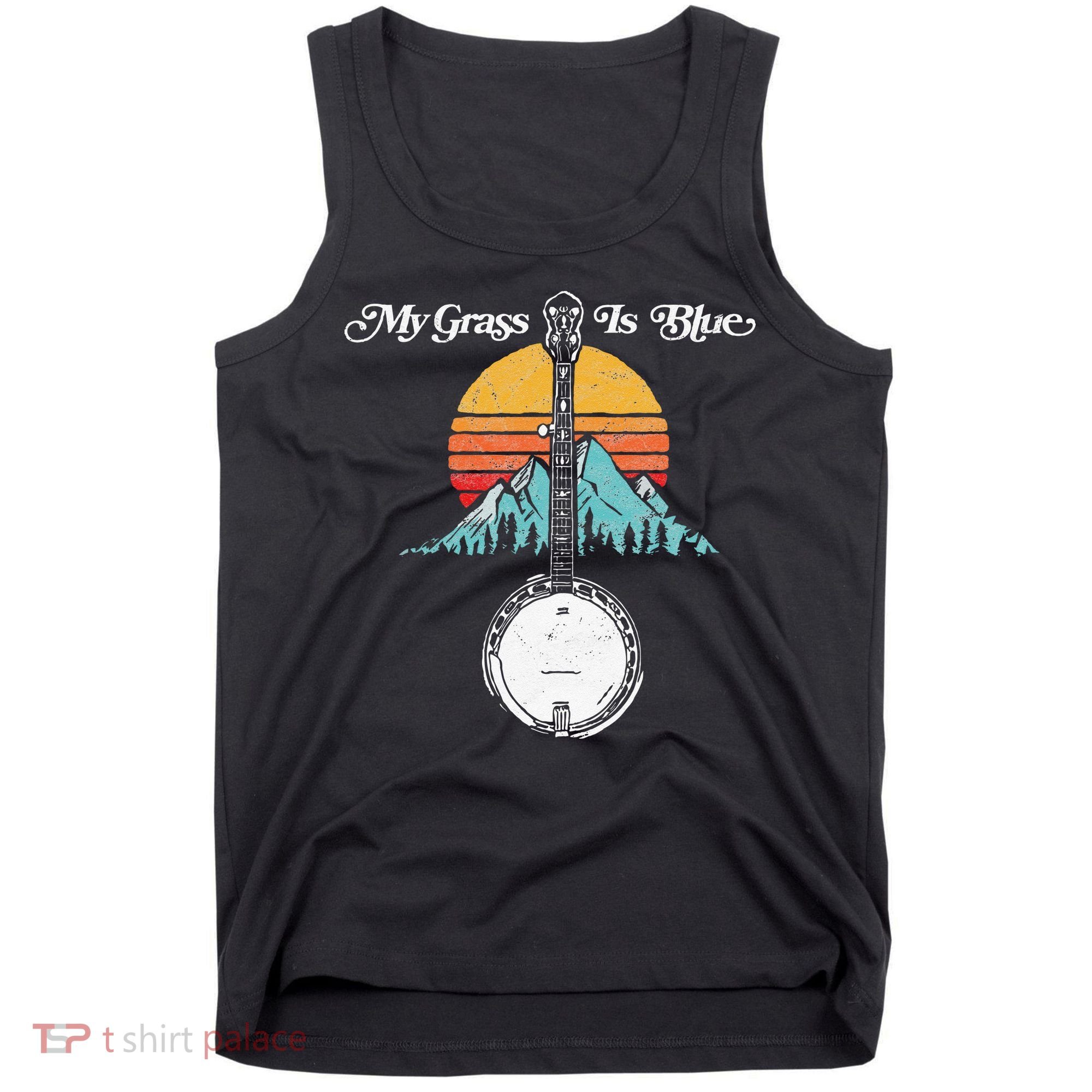 My Grass Is Blue Retro Rocky Mountain Banjo Bluegrass Tank Top