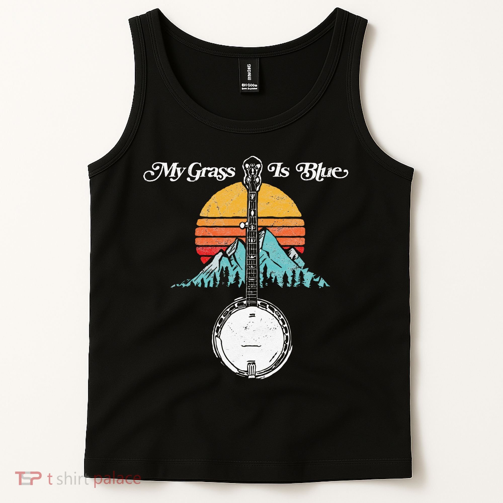 My Grass Is Blue Retro Rocky Mountain Banjo Bluegrass Tank Top