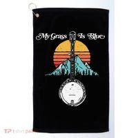 My Grass Is Blue Retro Rocky Mountain Banjo Bluegrass Golf Towel thumb 0
