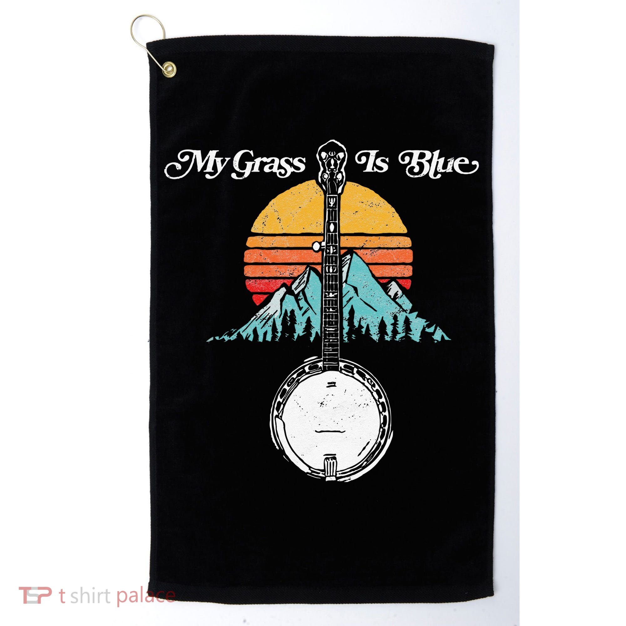 My Grass Is Blue Retro Rocky Mountain Banjo Bluegrass Golf Towel