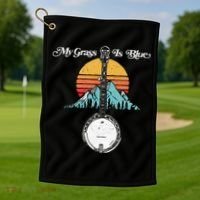 My Grass Is Blue Retro Rocky Mountain Banjo Bluegrass Golf Towel thumb 1