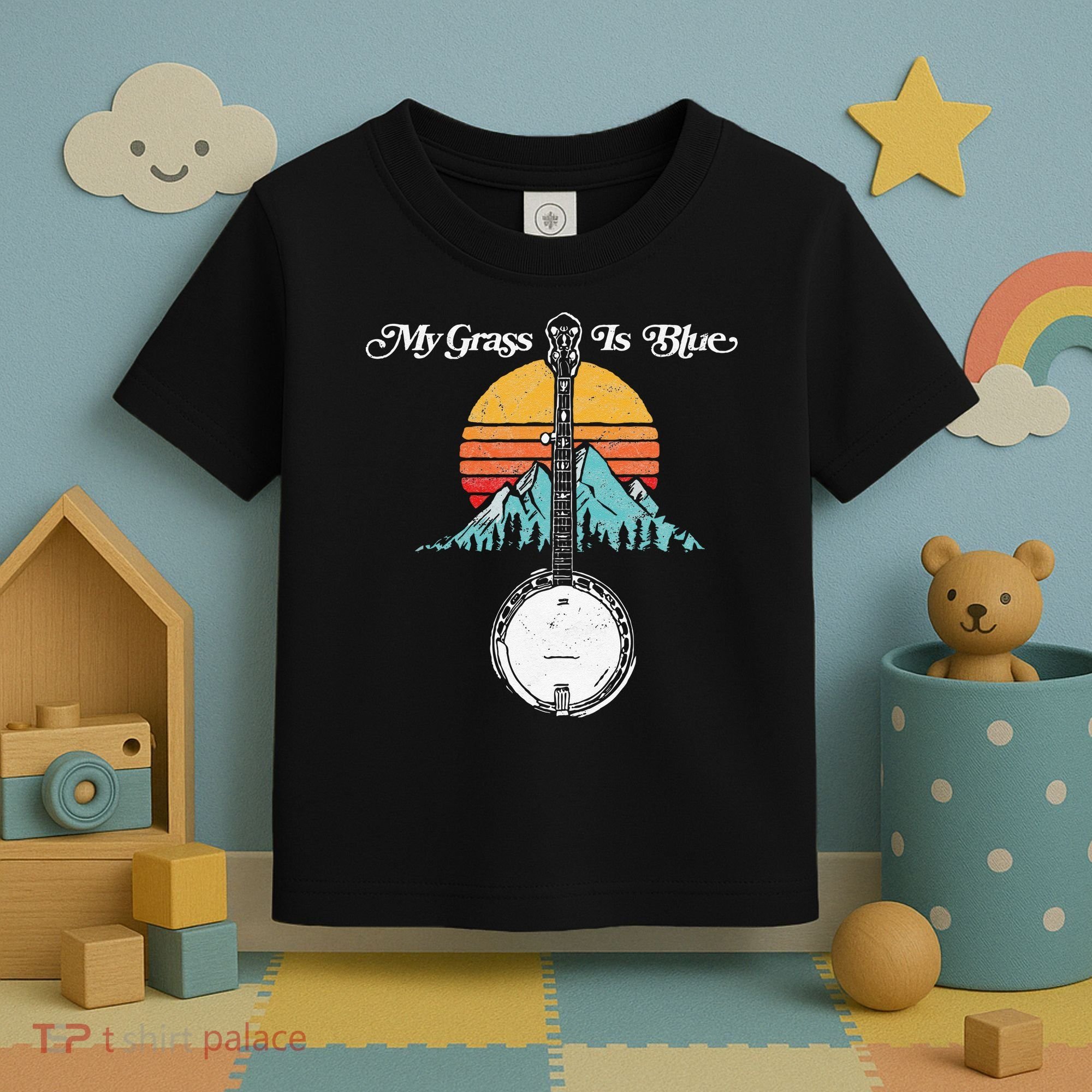 My Grass Is Blue Retro Rocky Mountain Banjo Bluegrass Toddler T-Shirt