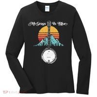 My Grass Is Blue Retro Rocky Mountain Banjo Bluegrass Women's Long Sleeve Shirt thumb 0