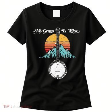 My Grass Is Blue Retro Rocky Mountain Banjo Bluegrass Women's T-Shirt