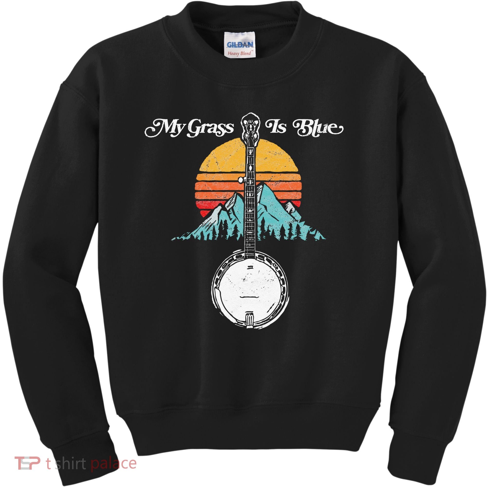 My Grass Is Blue Retro Rocky Mountain Banjo Bluegrass Kids Sweatshirt