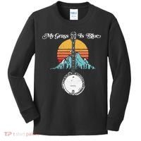My Grass Is Blue Retro Rocky Mountain Banjo Bluegrass Kids Long Sleeve Shirt thumb 0