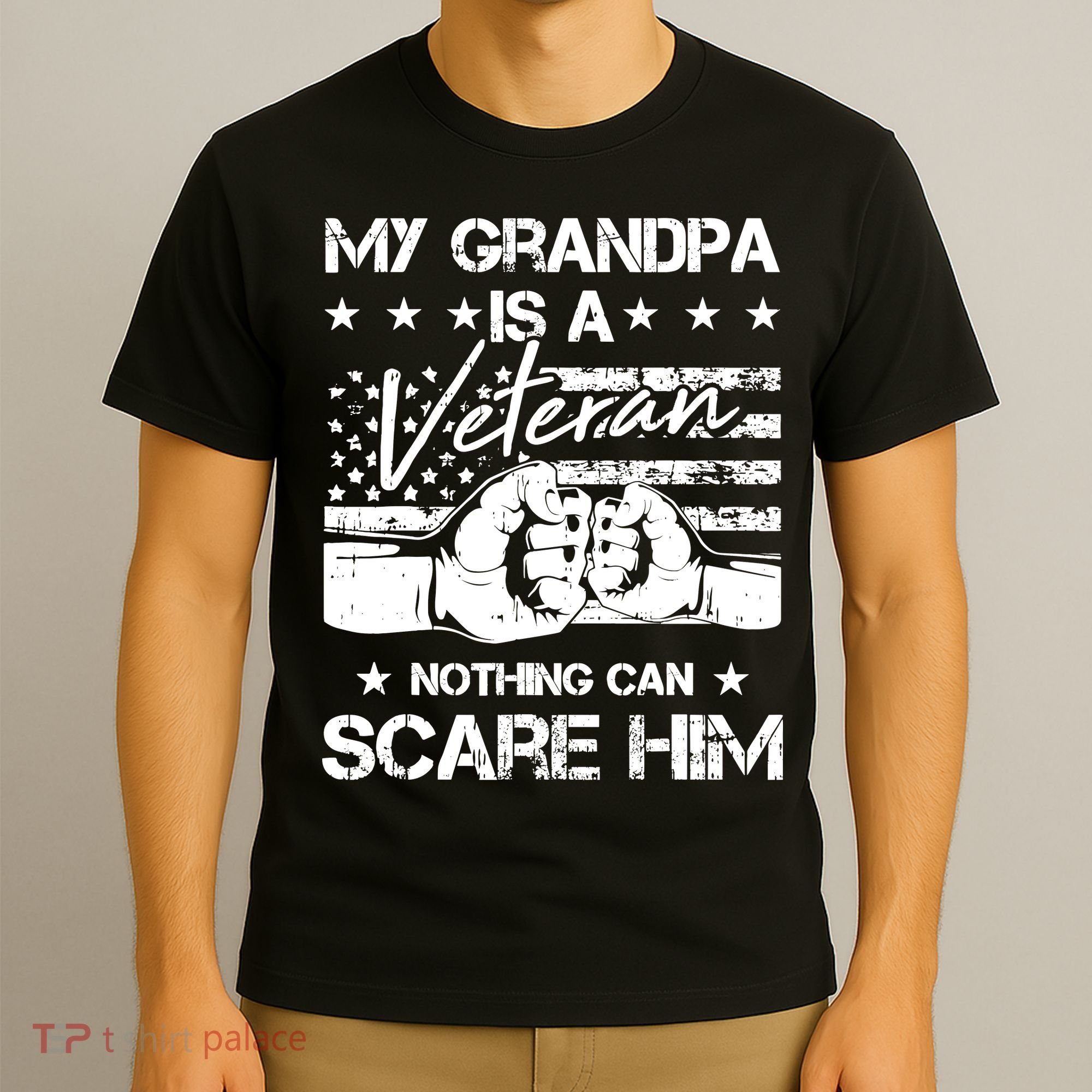 My Grandpa Is A Veteran American Flag Cool Patriotic Gifts T-Shirt