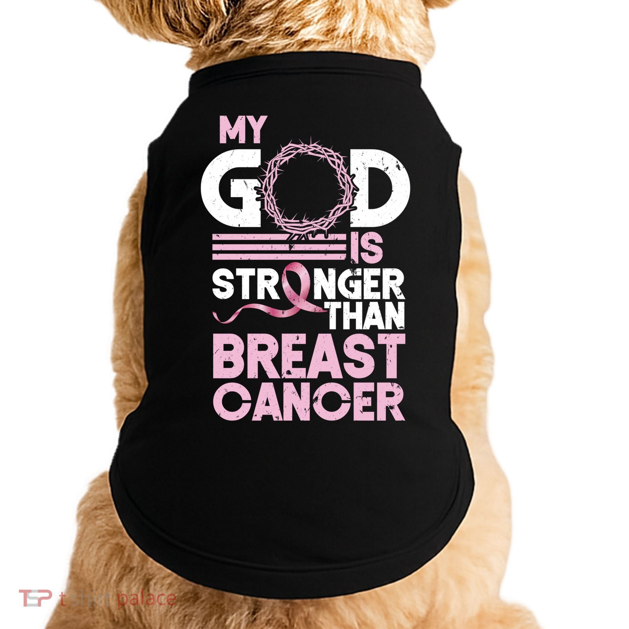 My God Is Stronger Than Breast Cancer Awareness Christian Doggie Tank