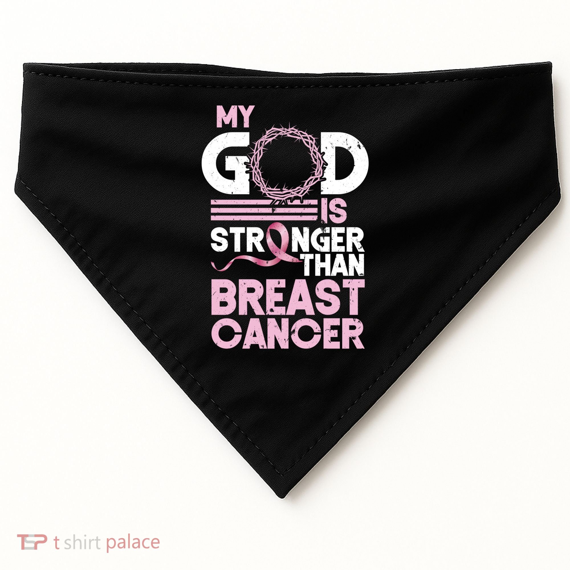My God Is Stronger Than Breast Cancer Awareness Christian USA-Made Doggie Bandana