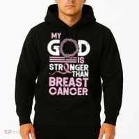 My God Is Stronger Than Breast Cancer Awareness Christian Hoodie thumb 2