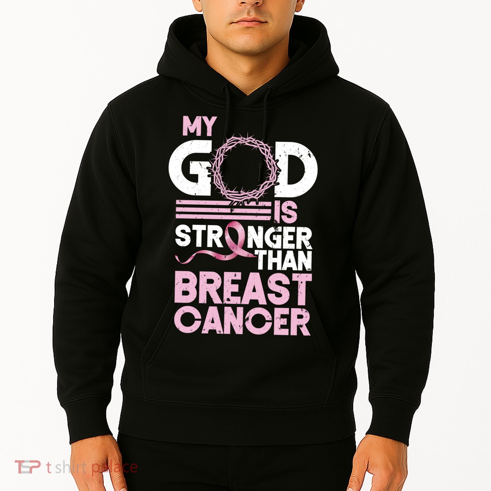 My God Is Stronger Than Breast Cancer Awareness Christian Hoodie