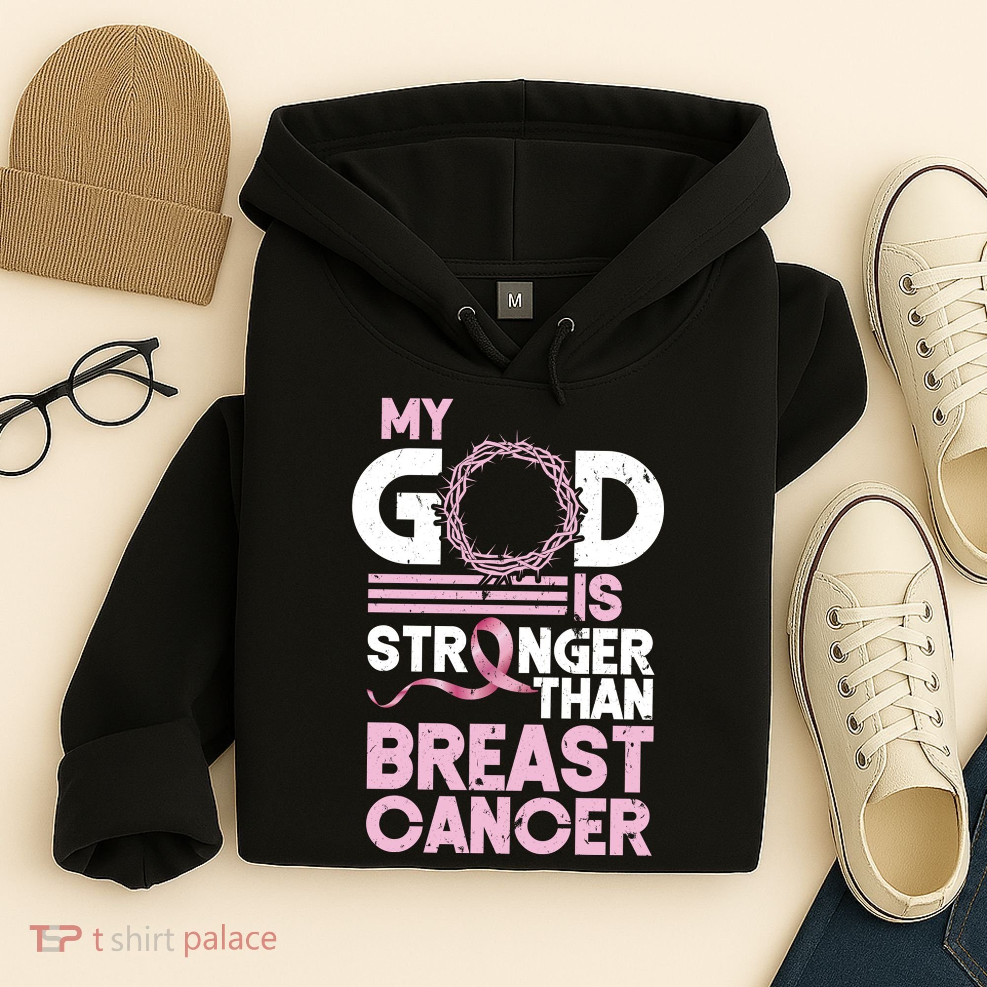 My God Is Stronger Than Breast Cancer Awareness Christian Hoodie