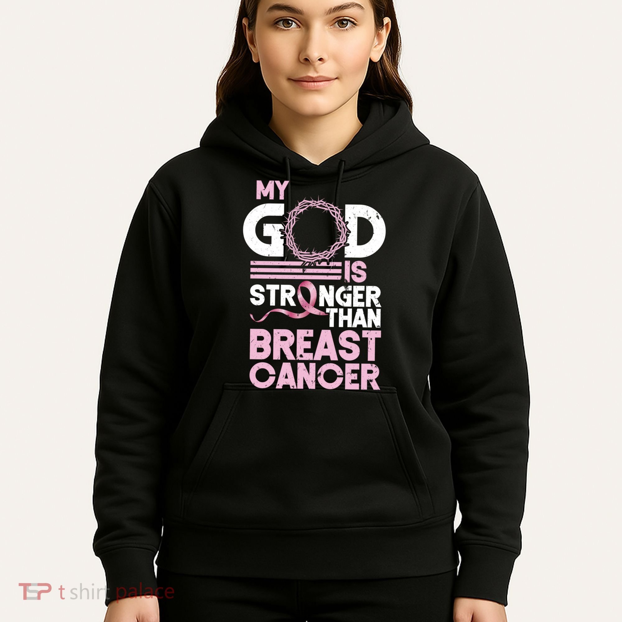 My God Is Stronger Than Breast Cancer Awareness Christian Hoodie