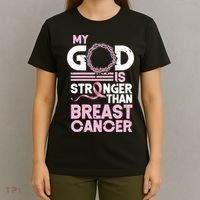 My God Is Stronger Than Breast Cancer Awareness Christian T-Shirt thumb 4