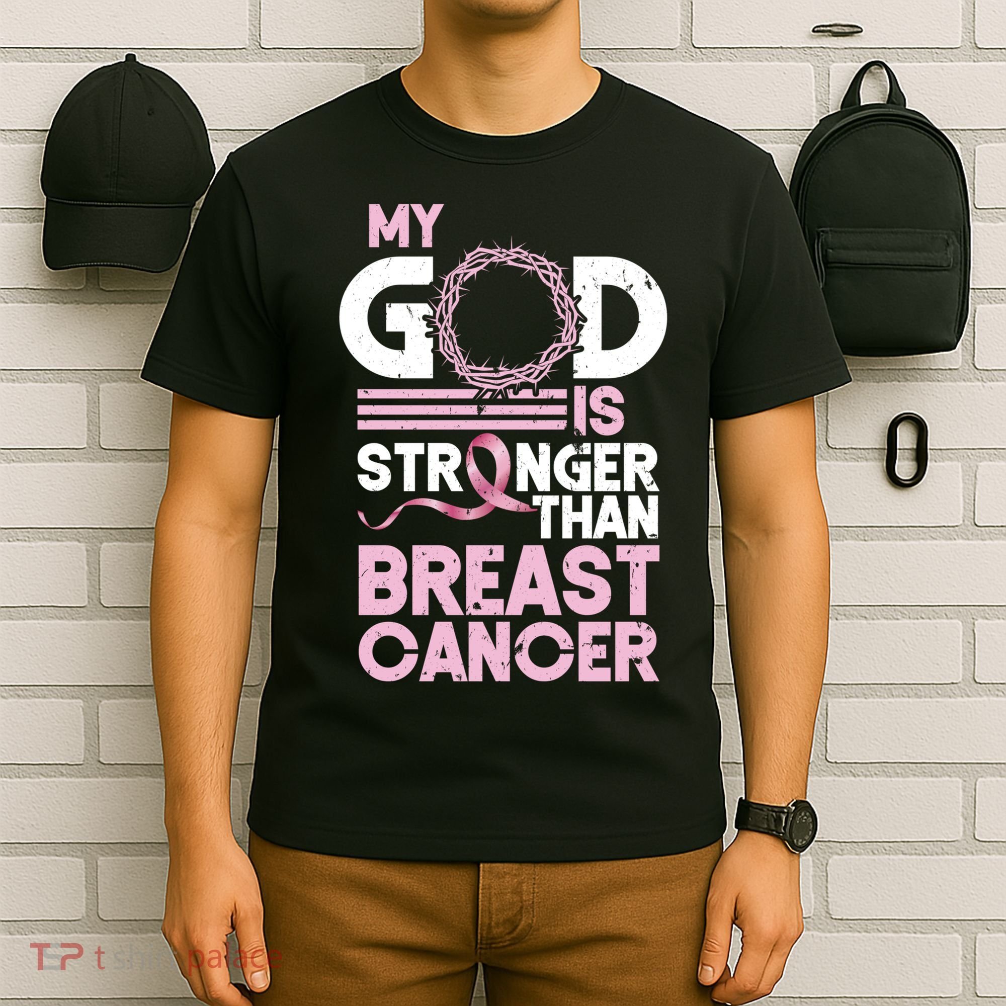 My God Is Stronger Than Breast Cancer Awareness Christian T-Shirt