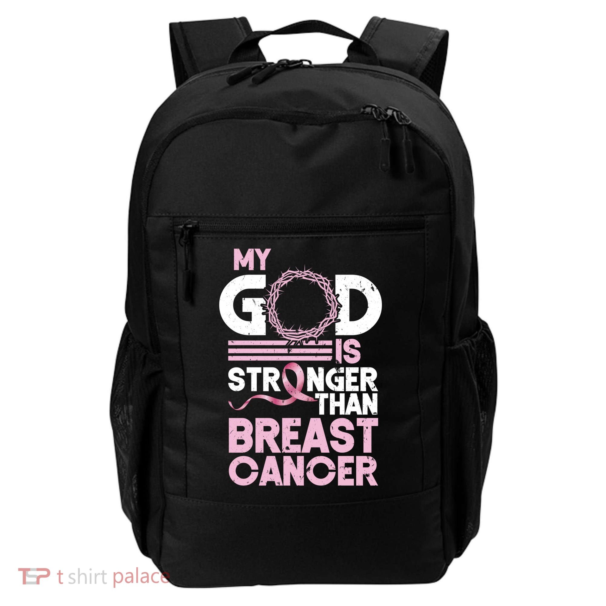 My God Is Stronger Than Breast Cancer Awareness Christian Backpack