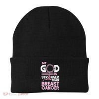 My God Is Stronger Than Breast Cancer Awareness Christian Beanie thumb 0