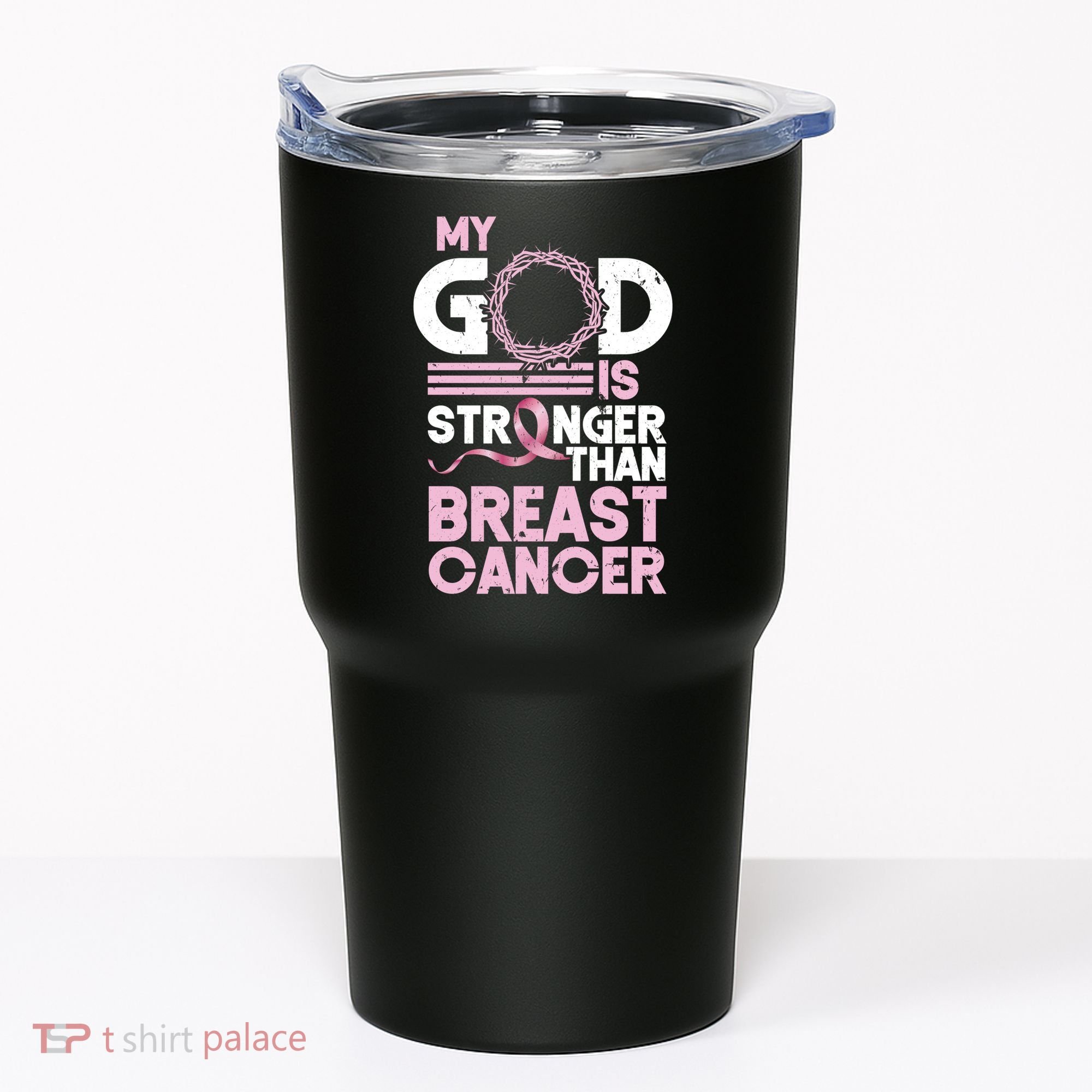 My God Is Stronger Than Breast Cancer Awareness Christian Tumbler