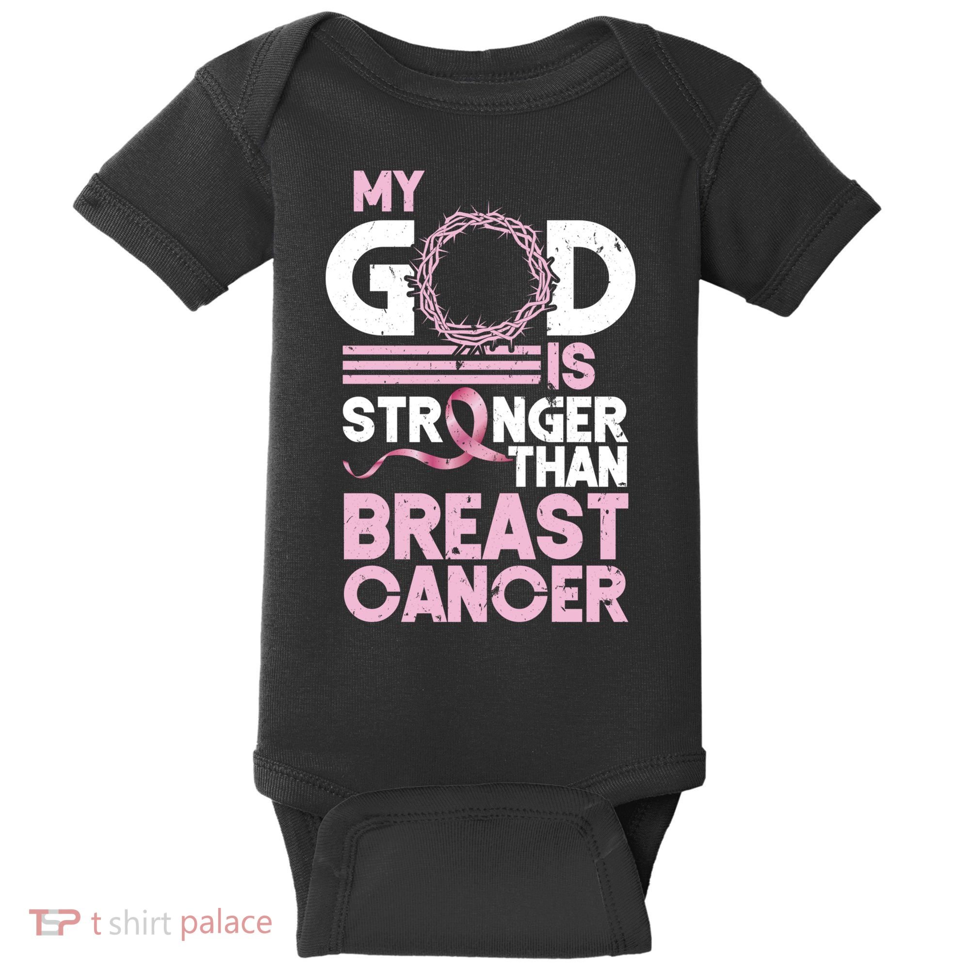 My God Is Stronger Than Breast Cancer Awareness Christian Baby Bodysuit