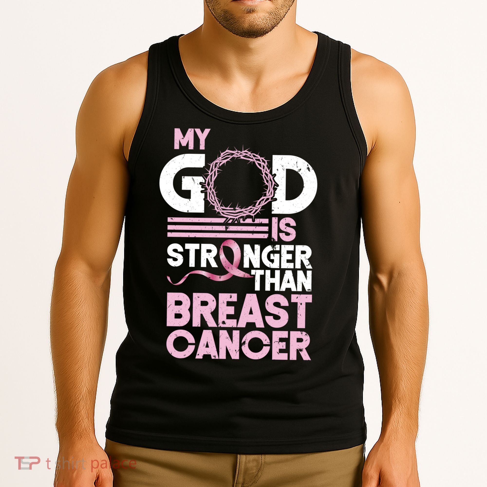 My God Is Stronger Than Breast Cancer Awareness Christian Tank Top