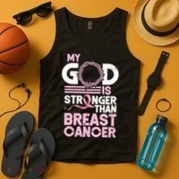 My God Is Stronger Than Breast Cancer Awareness Christian Tank Top thumb 4