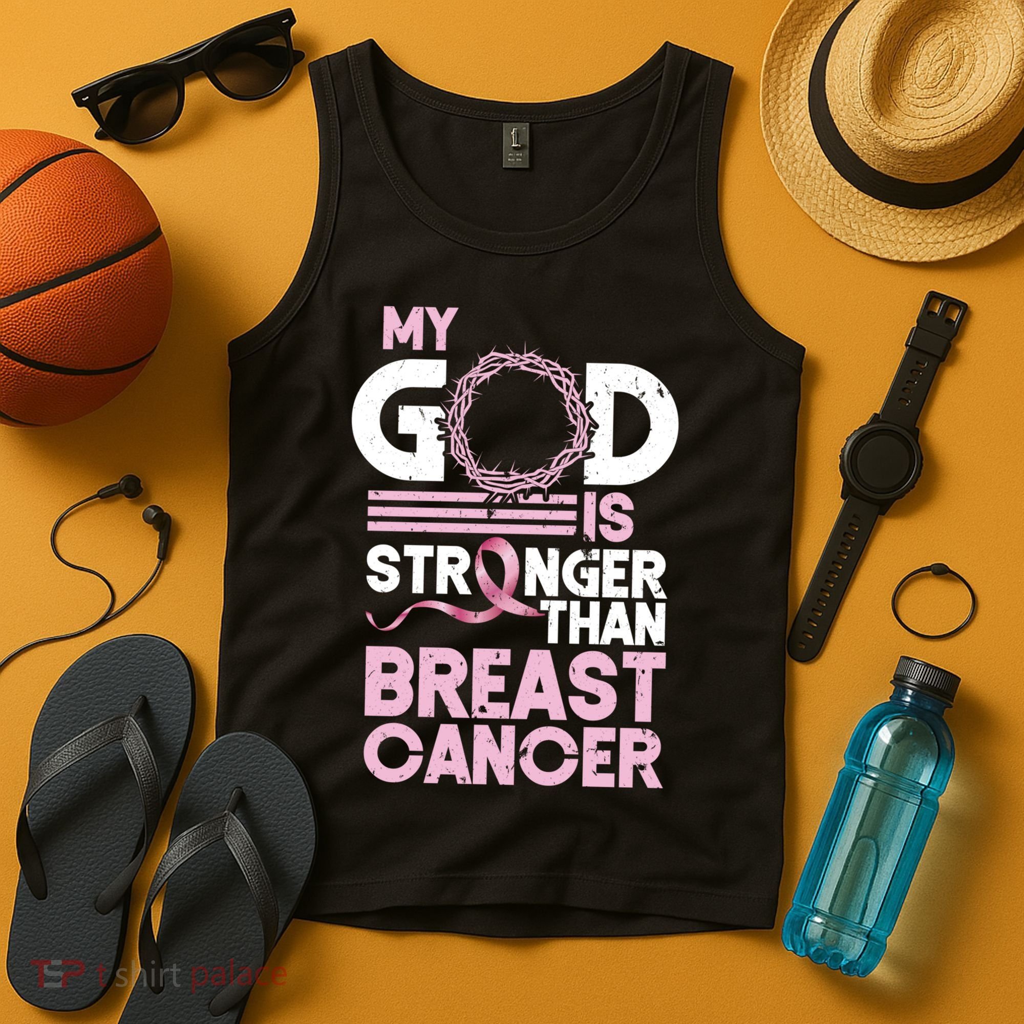 My God Is Stronger Than Breast Cancer Awareness Christian Tank Top